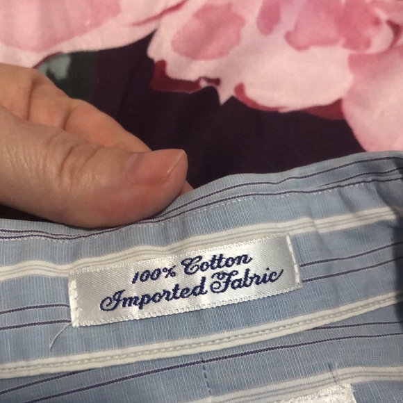 Burberry Blue and White Stripe Button Down Mens Size 16.5 -35 - Picture 13 of 16